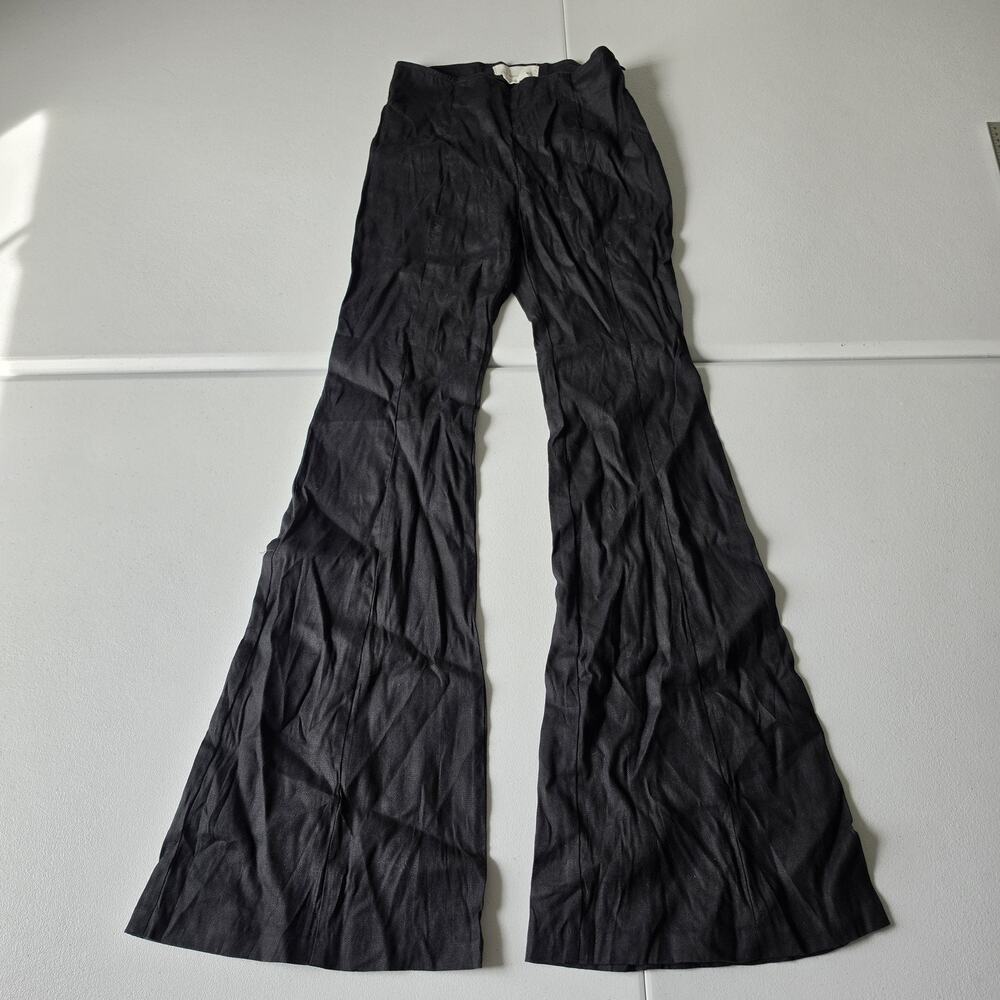 Anthropologie Pants Womens 00P Black Linen Flare Leg Petite Dress Trousers